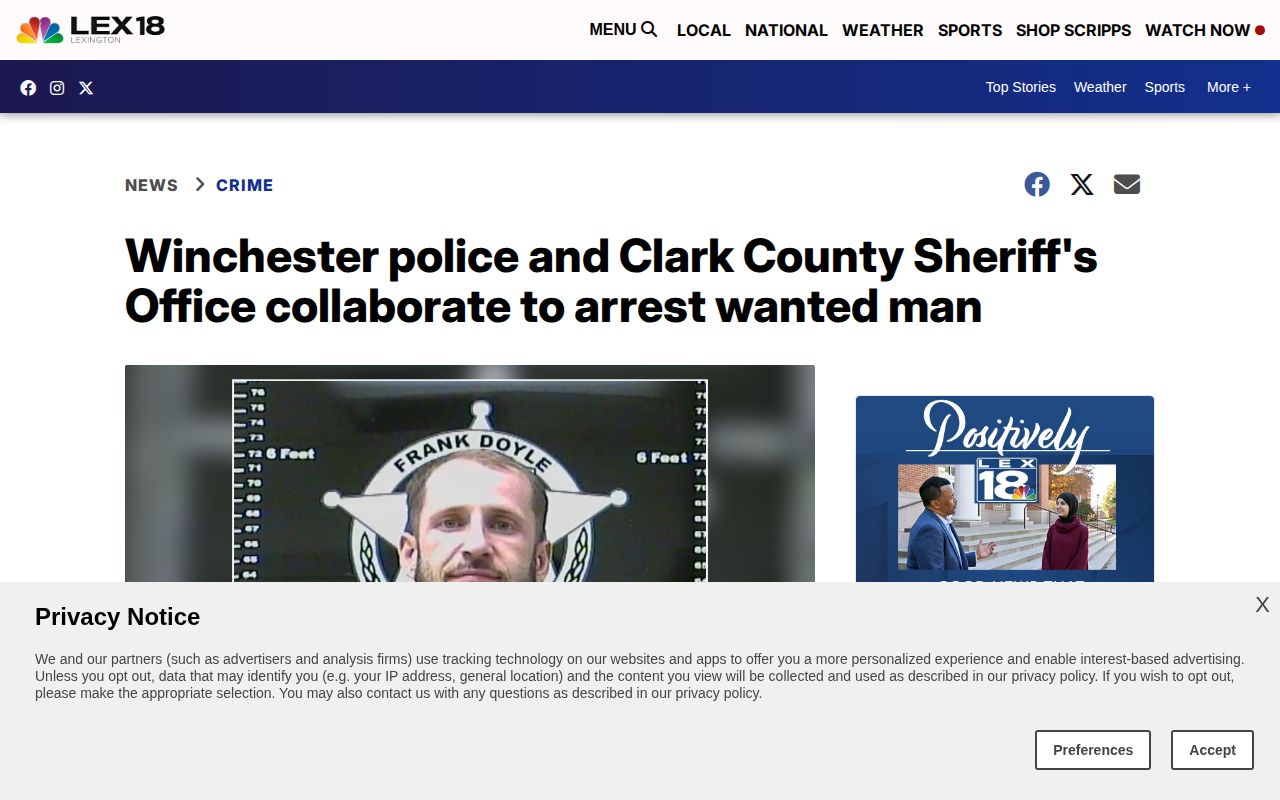 LEX 18 report about a Winchester and Clark County arrest
