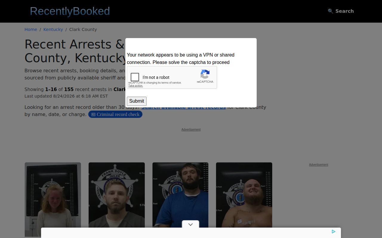 Unofficial RecentlyBooked Clark County index interface