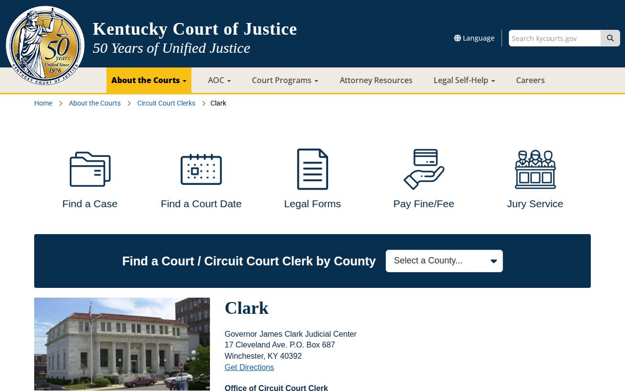 Clark County Kentucky court record contact for booking outcomes