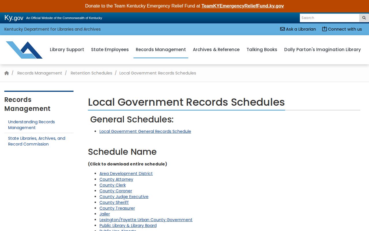 Kentucky retention schedules for Clark County booking records