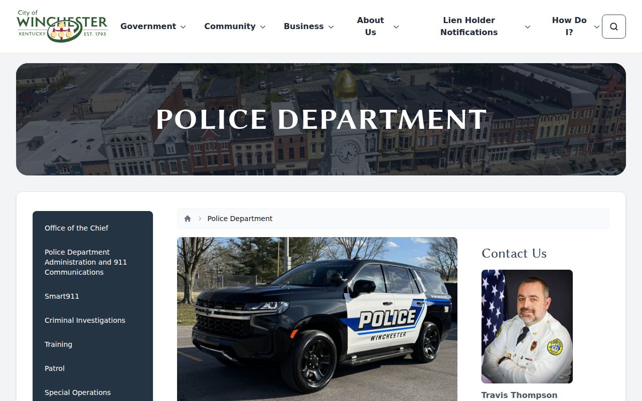 Winchester Police Department official arrest-record contact page
